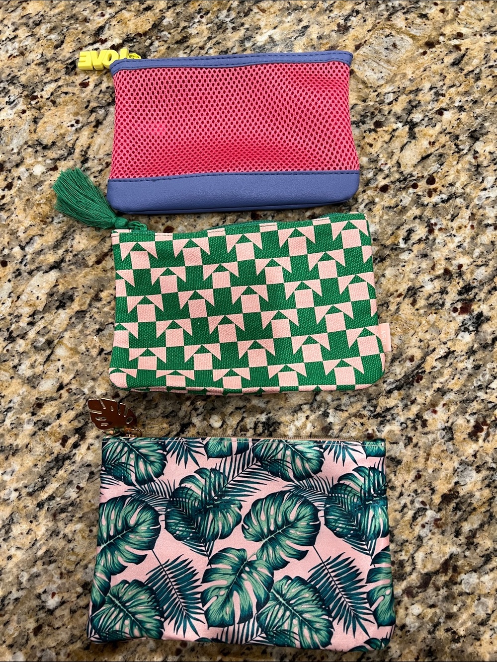 ipsy Pink and Green Trio Cosmetic Pouch Set